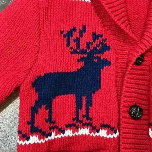 GAP Christmas shawl neck cardigan sweater toddler size 2 years red deer design - Picture 4 of 12